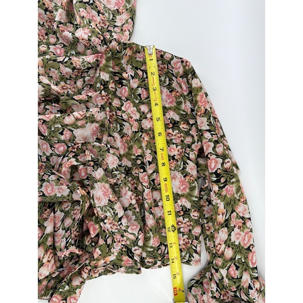 Vintage 90s Floral Tie Front Crop Top Bell Sleeve Ruffle Festival Boho Small - Picture 9 of 10